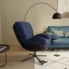 360° Swivel Office Chair, Modern Chenille Chair With And Metal Base Frame, No Wheels, Accent Chair - Dark Blue - Image 5