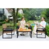 4 Piece Patio Furniture Set Outdoor Balcony Porch Garden Backyard Lawn Furniture Acacia Wood Table Top, Morden - Black And Light Brown - Image 11