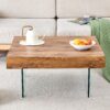 Style Square Coffee Table With Tempered Glass Legs Density Board Sticker - Natural Wood / Transparent - Image 2