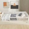 Wood Full Size Upholstered Platform Bed With Guardrail And Pillow - Beige - Image 4