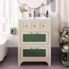 Bathroom Vanity With Ceramic Sink, Bathroom Vanity Cabinet With 2 Drawers, Wooden Bathroom Sink Cabinet - Beige / Green - Image 3