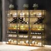 LED Tall Wine Rack Freestanding Floor, 7 Tier Wine Baker Rack With Glass Holder & Wine Storage, Industrial Wine Display Shelf Wine Bar Cabinet For Bar, Kitchen, Dining Room - Walnut / Black - Image 5