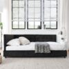 Mid Century Full Size Upholstered Tufted Bed Frame & Comfortable Backrest And Armrests Velvet - Black - Image 6