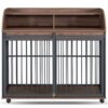 Heavy Duty Large Dog Crate Furniture For Large Medium Dog With Lockable Wheels, Wooden Dog Crate Dog Kennel, End Table Crate With Double Layer Storage - Brown - Image 9