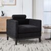 Wide Modern Farmhouse Performance Accent Chair With Black Legs, Wood Base Reading Armchair Single Sofa With 2 Bolster Pillows For Living Room Offices And Lounge - Black - Image 9