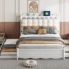 Queen Size Storage Platform Bed, With 2 Big Drawers, Twin Long Size Trundle, One Set Of Sockets & USB Ports - White - Image 19