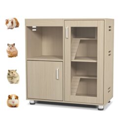 Wood 4 Tier Hamster Cage With Windows And Storage Cabinet - Teak
