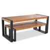 3 Pieces Outdoor Dining Table With 2 Benches, Patio Dining Set With Unique Top Texture, Acacia Wood Top & Steel Frame, All Weather Use, For Outdoor & Indoor - Natural - Image 12