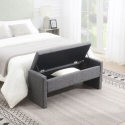 Modern Bed End Bench With Storage, Upholstered Large Foot Rest Stool, Comfy Window Vanity Bench For Living Room, Dorm, Coffee Table, Linen - Dark Gray