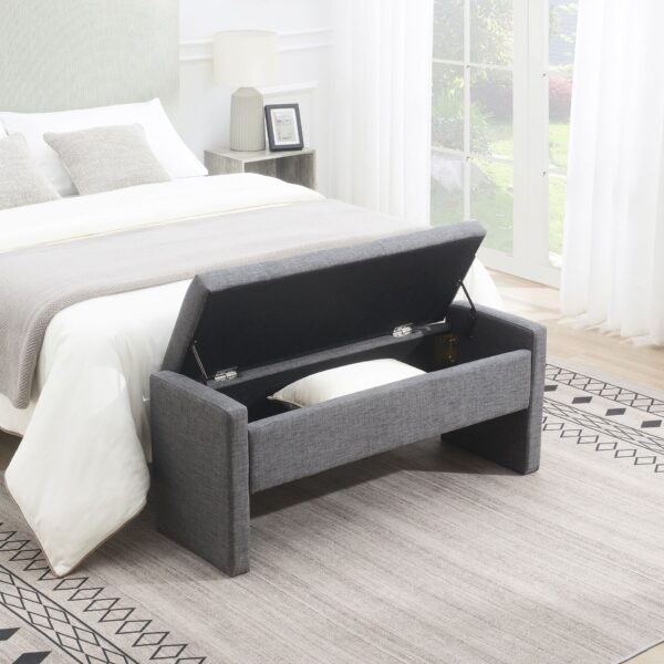 Modern Bed End Bench With Storage, Upholstered Large Foot Rest Stool, Comfy Window Vanity Bench For Living Room, Dorm, Coffee Table, Linen - Dark Gray