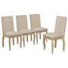 5 Piece Farmhouse Dining Table Set Wood Round Extendable Dining Table And 4 Upholstered Dining Chairs - Natural Wash - Image 18