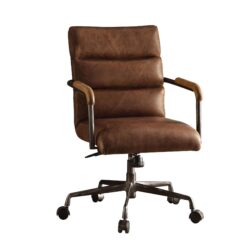 Harith - Retro Top Grain Leather Office Chair - Brown