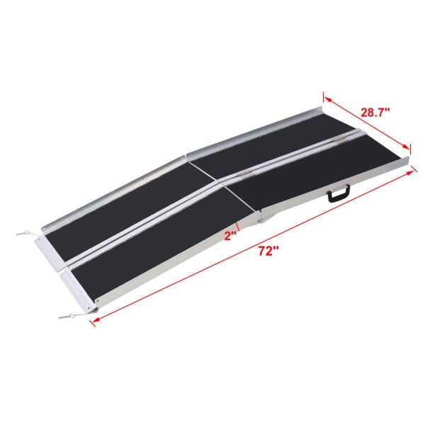 Portable Foldable Aluminium Wheelchair Ramp With Non Skid Surface 6Ft 600 Pound Capacity For Steps Stairs Doorways - Silver