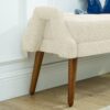 Modern Living Room Bench With Looped Yarn Fabric Soft Cushion Irregular Geometric Armrests Rubber Wooden Legs - Beige - Image 8