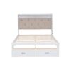 Elegant Wood Queen Size Platform Bed With Upholstered Headboard Led And Storage Drawers In Antique - Antique White - Image 3