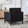 Wide Modern Farmhouse Performance Accent Chair With Black Legs, Wood Base Reading Armchair Single Sofa With 2 Bolster Pillows For Living Room Offices And Lounge - Black - Image 6