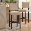 Barstools With Rivet Decoration (Set of 2), Wood Frame, Bar Chairs For Kitchen Island - Beige - Image 2