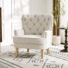 Vintage Style Club Chair, Granular Plush Fabric, Rubber Wood Legs - Almond - Image 5