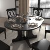 Dining Table For Farmhouse Kitchen Expandable Oval Table Top With Removable Leaf Trestle X Shaped Base - Black - Image 2