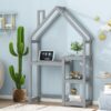 House-Shaped Wooden Writing Desk, Kids Study Table, Bookshelf & Toy Storage - Gray - Image 6