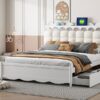 Queen Size Storage Platform Bed, With 2 Big Drawers, Twin Long Size Trundle, One Set Of Sockets & USB Ports - White - Image 18