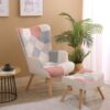 Accent Chair With Ottoman, Living Room Chair And Ottoman Set, Comfy Side Armchair For Bedroom, Creative Splicing Cloth Surface - Pink - Image 4