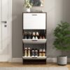 Modern Freestanding Shoe Storage Cabinet With 3 Flip Drawers - White / Walnut - Image 5