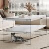 Modern Double Rectangular Coffee Table With Storage Function And Transparent Tempered Glass - White - Image 4
