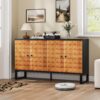 Modern Buffet Cabinet With Storage Space, Retro Style 4 Door Wooden Storage Cabinet, Multifunctional Decorative Cabinet With Geometric Patterns, Suitable For Living Room, Dining Room, Entrance - Orange / Yellow - Image 2