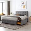 Queen Size Upholstered Platform Bed With Classic Headboard And 4 Drawers, No Box Spring Needed - Light Gray - Image 9