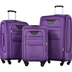 Softside Luggage Expandable 3 Piece Set Suitcase Upright Spinner Softshell Lightweight Luggage Travel Set - Purple