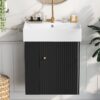 Modern Floating Bathroom Vanity With Ceramic Basin, Perfect For Small Bathrooms, Left Side Storage - Black - Image 18
