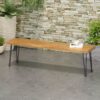 Zion - Industrial Wood And Metal Rectangular Bench With Faux Live Edge Design - Teak - Image 4