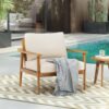 Mid Century Modern Outdoor Lounge Chair With Cushions Solid Wood For Patio, Garden, Balcony - Teak - Image 2