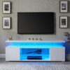 TV Stand LED Gaming Entertainment Center Media Storage Console Table With Large Side Cabinet For Living Room - White - Image 2