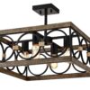 4 Light Square Kitchen Island Lights Ceiling Light Farmhouse Dining Room Light Fixture, Wood And Metal Rectangular Ceiling Light, Ceiling Lighting For Living Room, Conference Room, Home Office - Black - Image 12