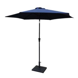 8.8' Outdoor Aluminum Patio Umbrella, Patio Umbrella, Market Umbrella With 42 Pound Square Resin Umbrella Base, Push Button Tilt And Crank Lift - Navy Blue