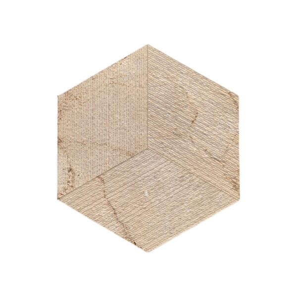 Hexagon Marble Tiles 3D Fluted Stone FS Textured (Set of 12) - Beige / Gold