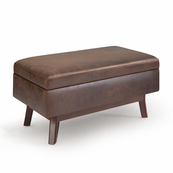 Owen - Small Rectangular Storage Ottoman - Distressed Chestnut Brown