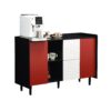 Sideboard Buffet Cabinet With Doors And Unique Panel Styling - Black / Red - Image 15
