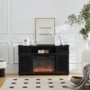Modern Wood Cabinet With Adjustable Shelves And Embedded Fireplace With Remote Control - Black Oak - Image 2