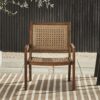 Coastal Solid Wood And Rattan Outdoor Accent Chair - Dark Brown - Image 5