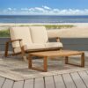 Paloma - Loveseat And Coffee Table Set With Adirondack Design Acacia Wood And Waterproof Fabric - Teak / Beige - Image 2