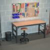 Adjustable Height Workbench, Rubber Wood Top Heavy Duty Workstation With Power Outlets, 2000 Lbs Load Capacity Hardwood Worktable For Workshop, Garage, Office, Home, Commercial - Black - Image 3