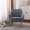 Modern Mid-Century Chair Velvet Sherpa Armchair For Living Room Bedroom Office - Gray - Image 2