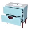 Bathroom Vanity Cabinet With Ceramic Sink Combo Set, Frame Modern Bathroom Storage Cabinet With 2 Drawers - Blue - Image 11