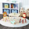 Kids Table And 2 Chairs Set, 3 Pieces Toddler Table And Chair Set, Wooden Activity Play Table Set (Lion&Monkey) - Natural - Image 2