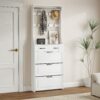 Shoe Cabinet With 3 Doors 2 Drawers With Hanger, PVC Door With Shape, Large Space For Storage - White - Image 4