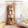 5 Tier Rotating Bookshelf With Wheels And Drawer, 360° Spinning Design, Space Saving Storage, For Home And Office, Wood - Oak - Image 2