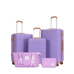 5 Piece Set (20"24"28 +A Travel Bag And A Toiletry Bag), Hard Case Spinner Wheels Luggage Sets With Tsa Lock Carry On Suitcase Luggage Durable Suitcase - Lilac